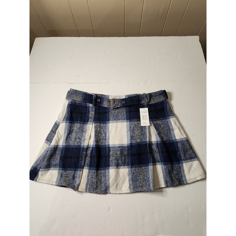 Cupshe Mini Skort Womens XL Blue Plaid Belted Pleated